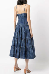 Robe d'été mi-longue surdimensionnée à pois vintage avec nœud papillon - Bleu